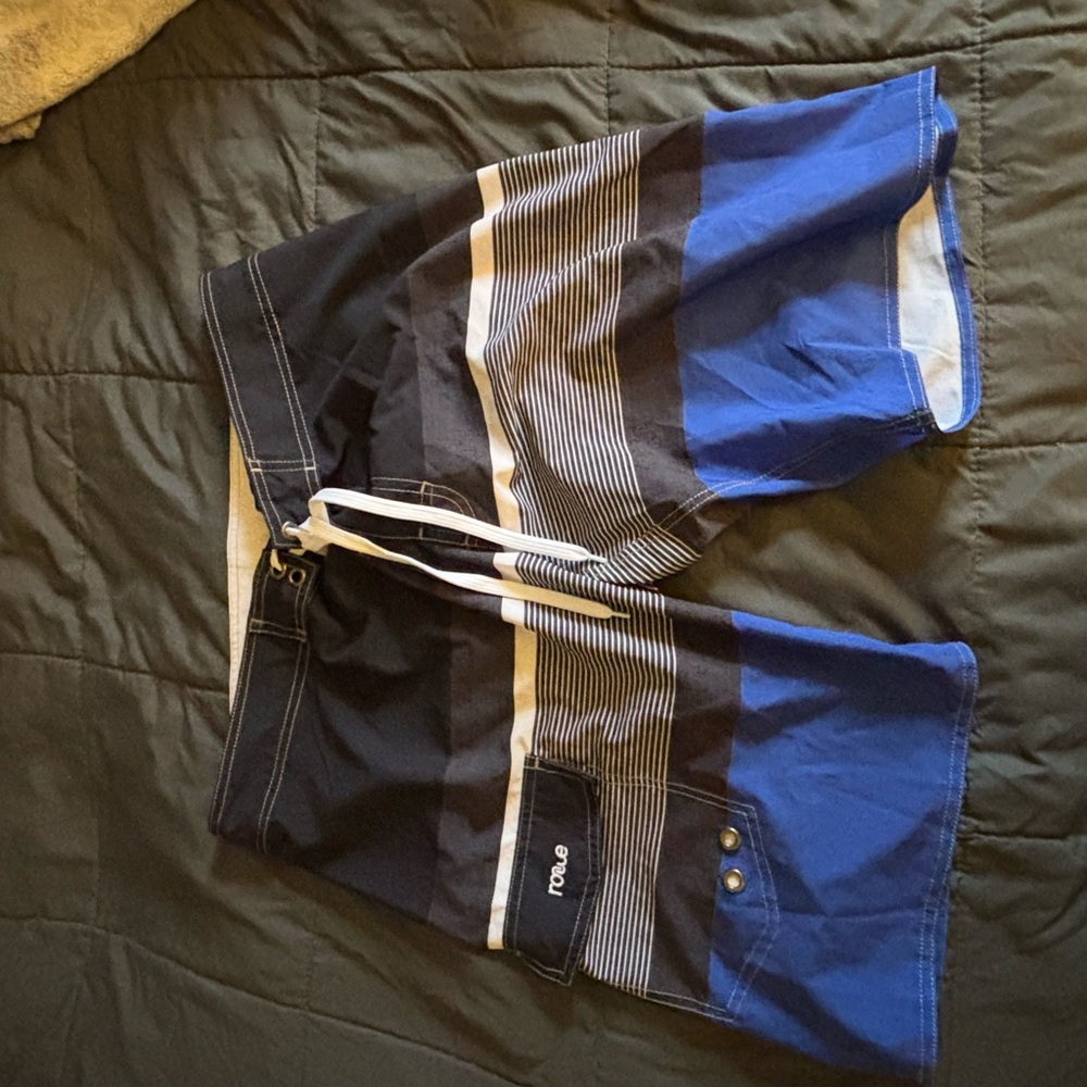 Rogue Men's Striped Blue and Black Board Shorts